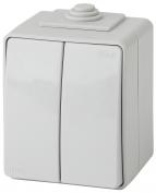 ЭРА Выключатель двойной IP65, 10АХ-250В, ОУ, Эра Эксперт, серый