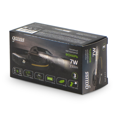 Фонарь налобный Gauss модель GFL411 7W 330lm Li-ion 800mAh LED 1/10/100