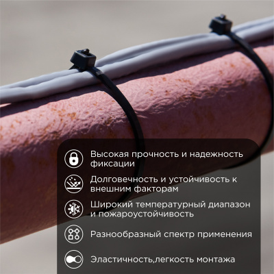 Хомут-стяжка кабельная нейлоновая 250x4,8 мм, черная, (100 шт/уп) REXANT