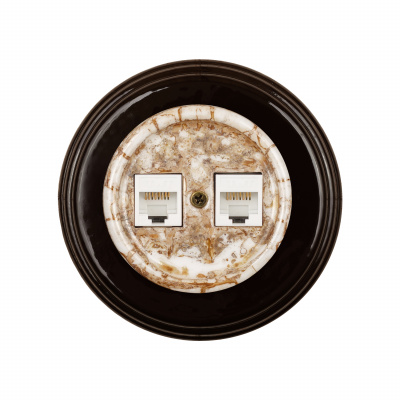 Бирони Розетка RJ45 компьют.2м керамика мрамор (d65*8,5мм)(9шт)