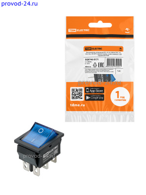 Выключ. клавишн. KCD4-202N 250В AC/DC, 2P, 15А, (6с), ON-ON, черн/синяя LED, TDM