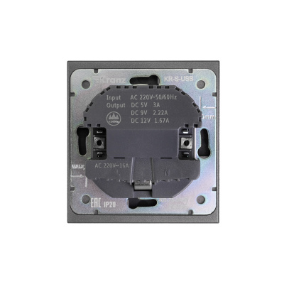 Розетка STRONG 1-ая с/з с/у з/ш 16А с USB A+C быстрой зарядки 5В/3А графит KRANZ
