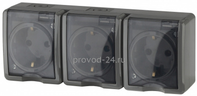 ЭРА Розетка 3х2P+E IP54, шторки, 16A-250В, ОУ, серый 1/5