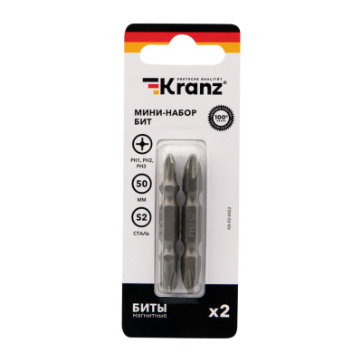 Мини-набор бит 2-х сторонних РН2*РН2, РН1*РН3-50мм (2шт на блист.) Kranz