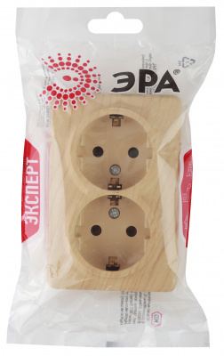 ЭРА Розетка 2х2P+E Schuko, 16A-250В, IP20, ОУ, Эра Эксперт, сосна 1/12/120